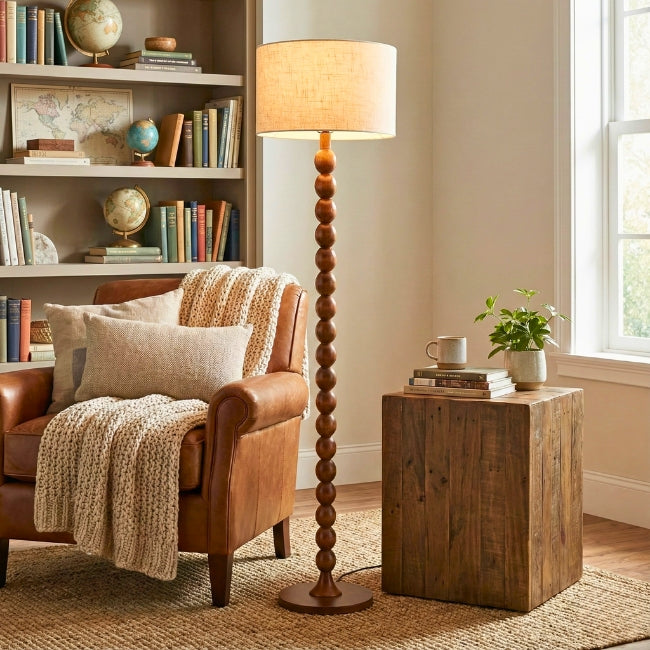 LÁMPARA DE PIE WOOD BUBBLES BOHO NOGAL - SIN FOCO
