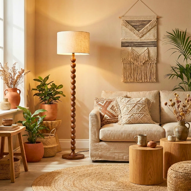 LÁMPARA DE PIE WOOD BUBBLES BOHO NOGAL - SIN FOCO