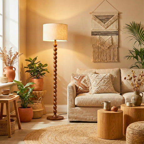 LÁMPARA DE PIE WOOD BUBBLES BOHO NOGAL - SIN FOCO