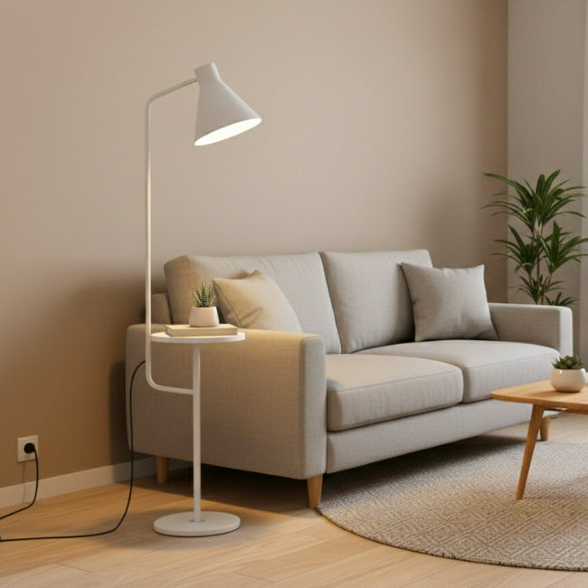 LÁMPARA DE PIE SCANDI TABLE WHITE CON MESA AUXILIAR - SIN FOCO