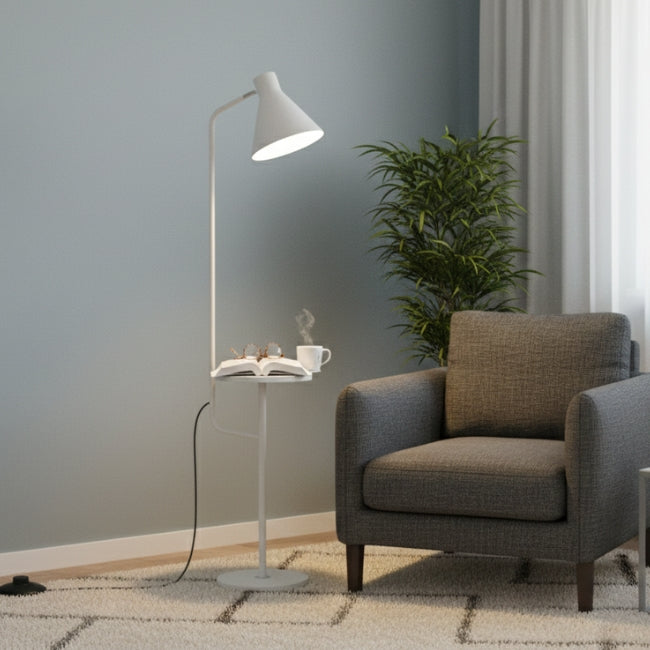 LÁMPARA DE PIE SCANDI TABLE WHITE CON MESA AUXILIAR - SIN FOCO