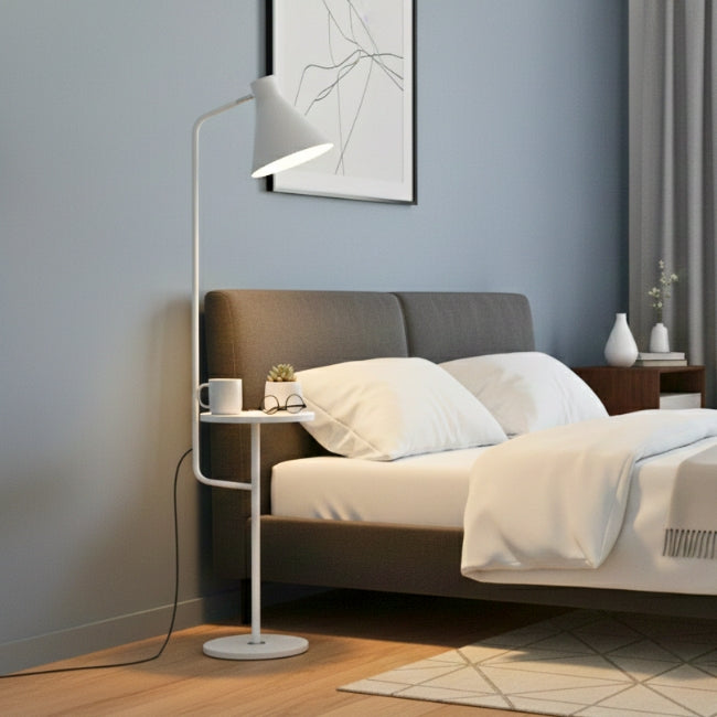 LÁMPARA DE PIE SCANDI TABLE WHITE CON MESA AUXILIAR - SIN FOCO