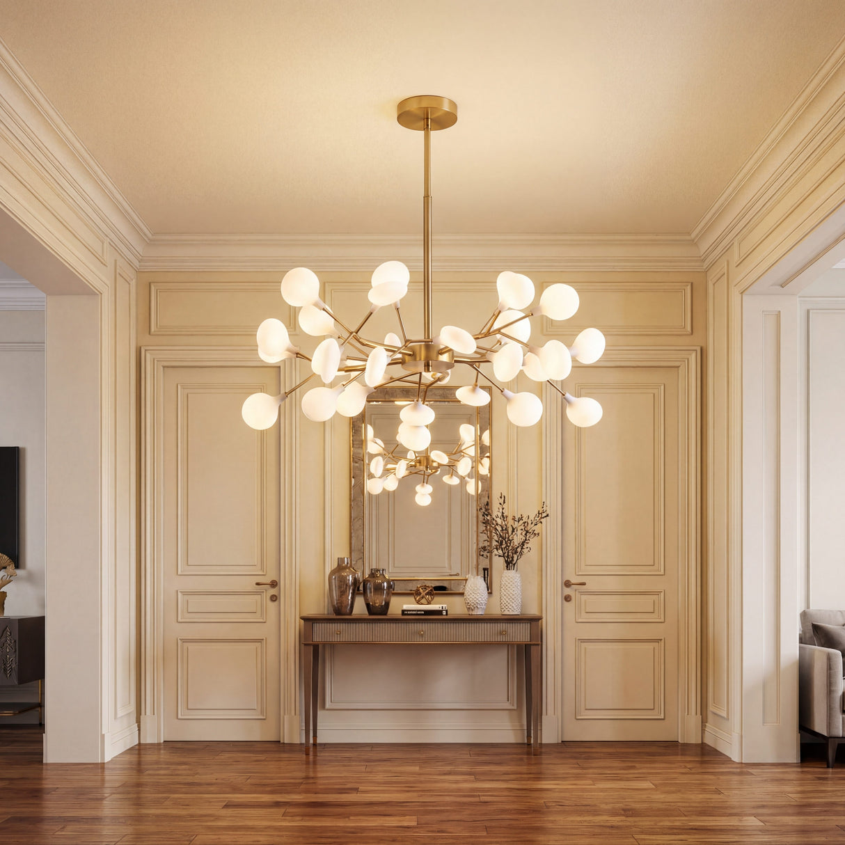 Lampara decorativa Nativa Gold para un recibidor o hall de entrada elegante.