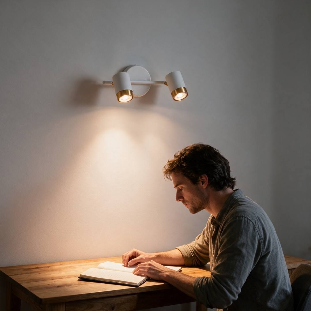 Spots orientables iluminando escritorio con persona leyendo