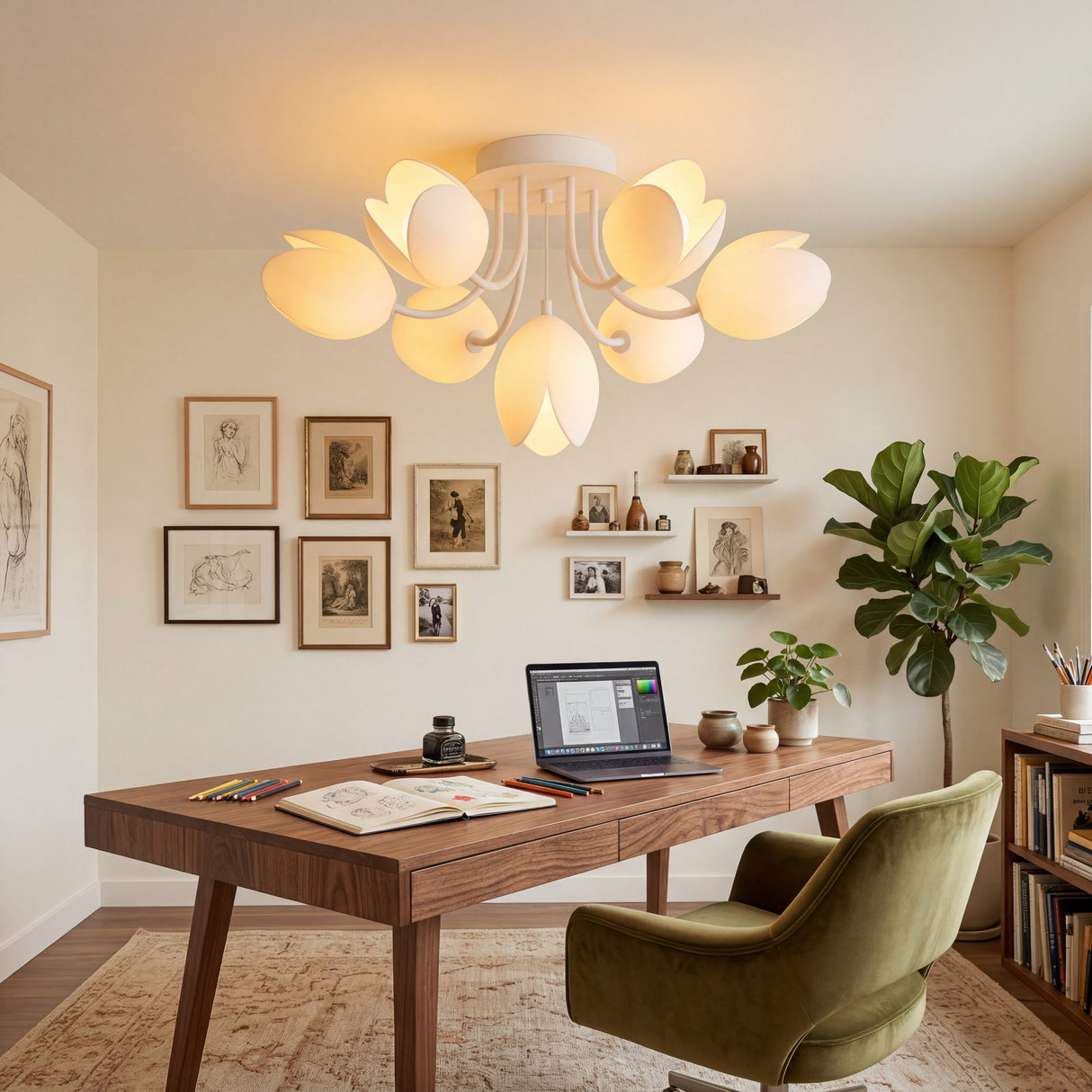 Lampara de techo para home office o estudio creativo con iluminacion funcional y estetica