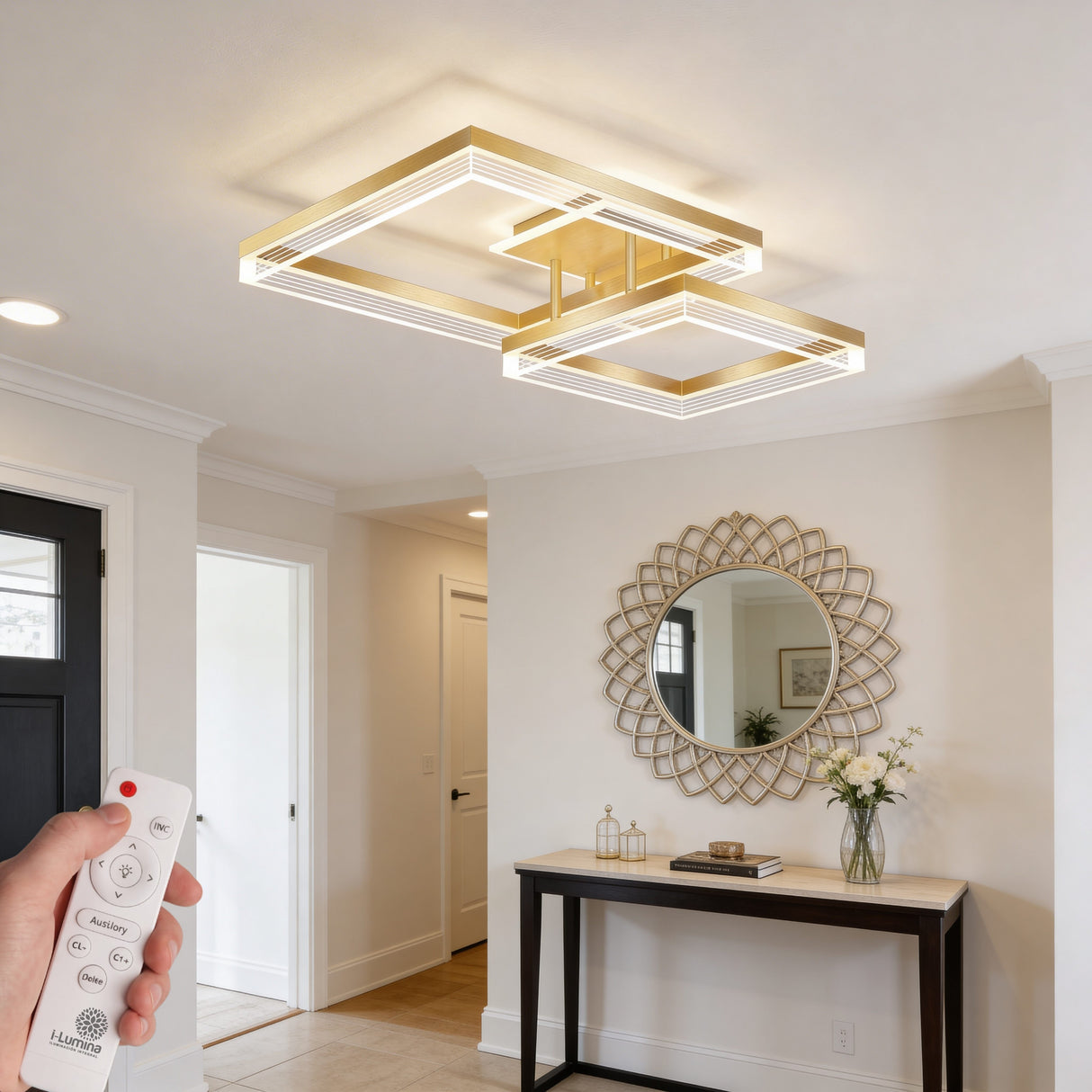 Decoración de pasillos con lámpara de techo LED de luz cálida y diseño contemporáneo.