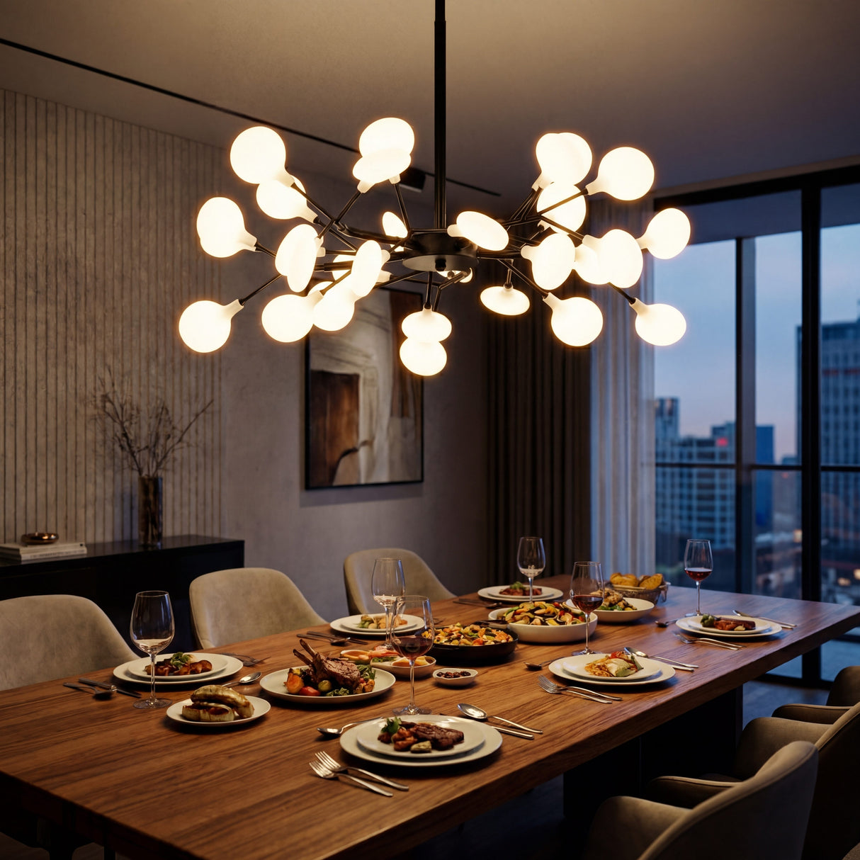 Iluminacion de diseño para comedor con lampara Sputnik Nativa Black de 70cm.