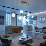 Luminaria decorativa para sala de estar con diseño minimalista y globos de luz opalina.