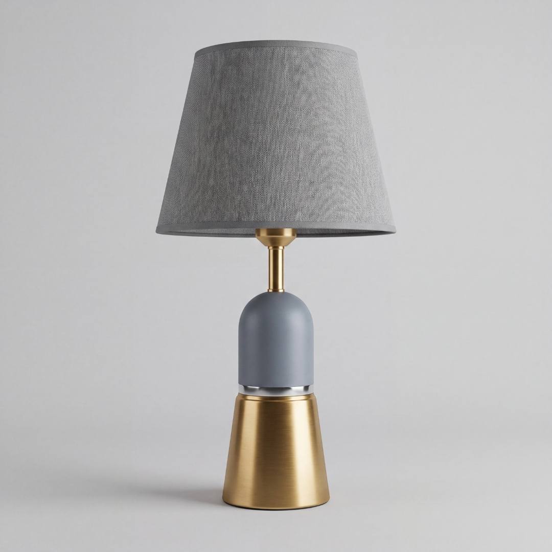 Lámpara de velador OLIVIA GREY sobre mesa de noche en dormitorio luminoso