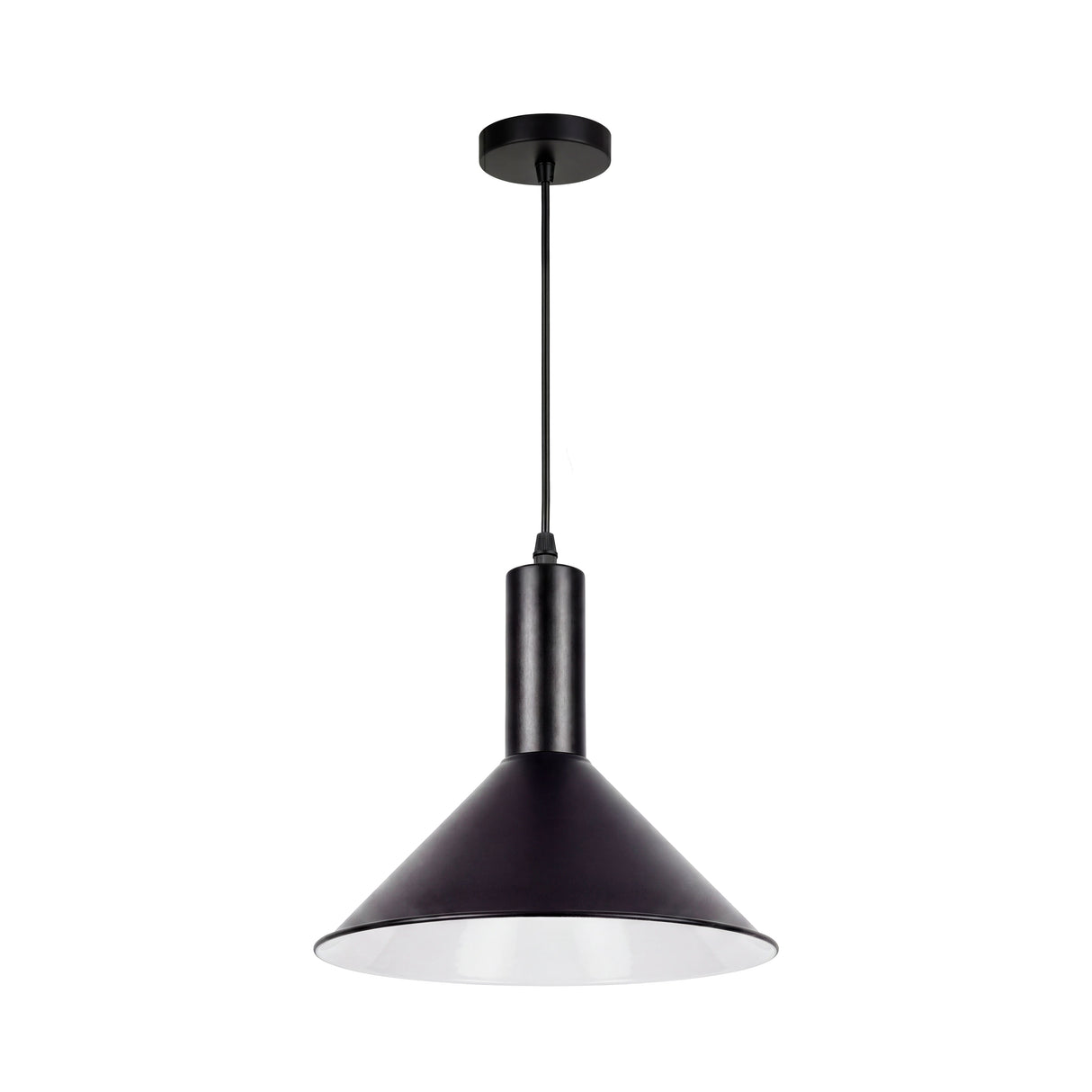 Silueta exenta de pantalla cónica industrial negra sobre fondo blanco optimizada para tienda online.