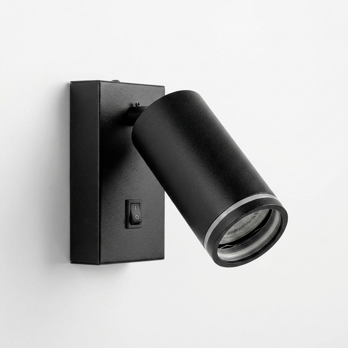 Cabezal cilíndrico de aluminio negro mate con articulación de alta calidad para orientación.