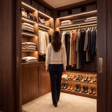 Vestidor walk-in con luz LED automática por sensor de movimiento