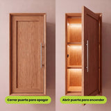 Comparación de mueble con puerta cerrada apagado y abierta con luz encendida