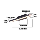 Infografía: 40.2cm de largo, base de 16cm y perfil de 5.5cm de ancho con luz LED.