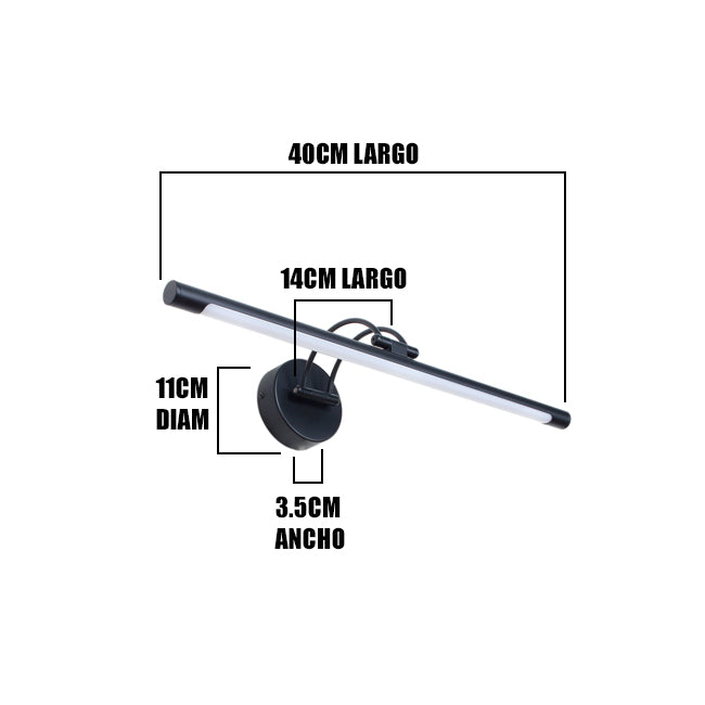 Esquema técnico acotado con dimensiones milimétricas del aplique lineal para especificación en planos.