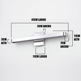 Infografía técnica: 41cm de largo, base de 11cm y diseño aerodinámico de 3cm de alto.