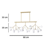 Diagrama con medidas de lampara colgante: 98 cm de largo y altura regulable.