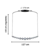 Dimensiones detalladas de lampara Perla Black de 127cm de ancho y cable regulable