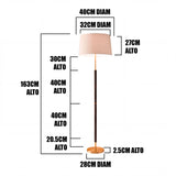 Infografía técnica: 163cm de altura total, pantalla de 40cm de diámetro y base de 29cm.