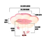 Infografía técnica: nube de 64.5cm de largo y 53.5cm de alto total con figuras.