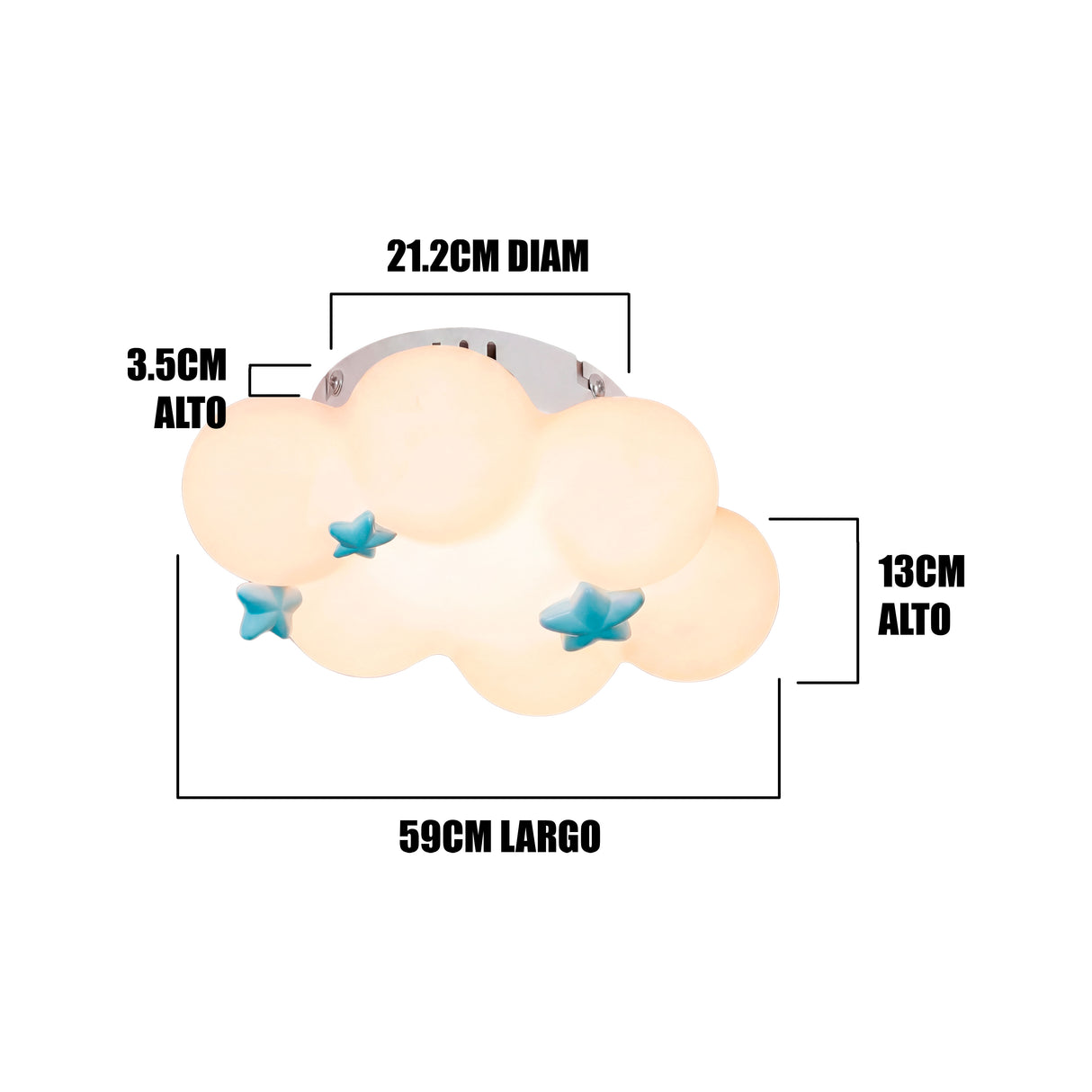 Infografía técnica: 50cm de largo, 10cm de alto y base de conexión de 21.2cm.