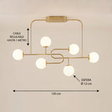 Diagrama con dimensiones de ancho y alto de la lampara colgante lineal dorada i-Lumina.