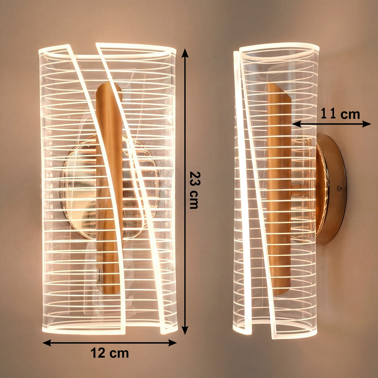 Diagrama con medidas tecnicas de aplique de pared cilindrico LED i-Lumina.