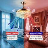 Infografía explicando el modo reversible: aire hacia abajo en verano y hacia arriba en invierno.