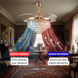 flujo de aire reversible modo invierno y verano en ventilador de techo