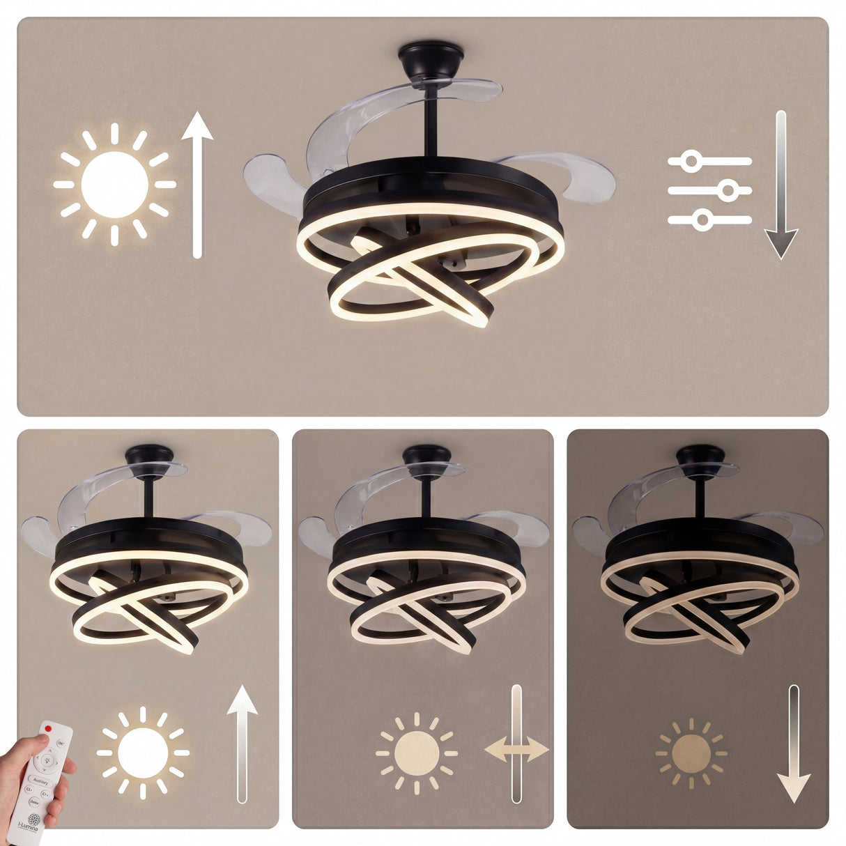 Comparativa de intensidad y temperatura de luz gestionada desde el mando a distancia.