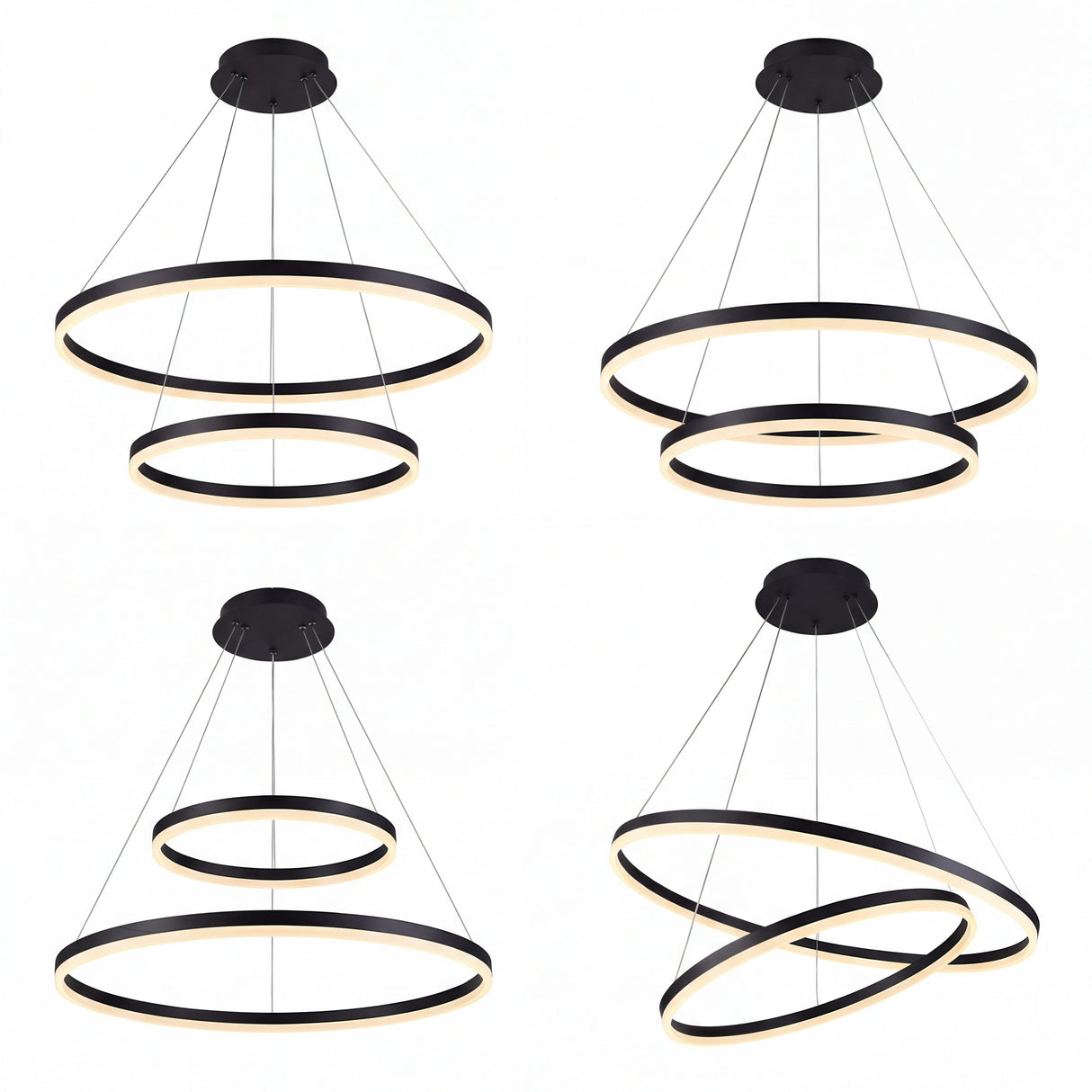 Infografía de diferentes alturas y ángulos de los aros LED para personalizar el diseño lumínico.