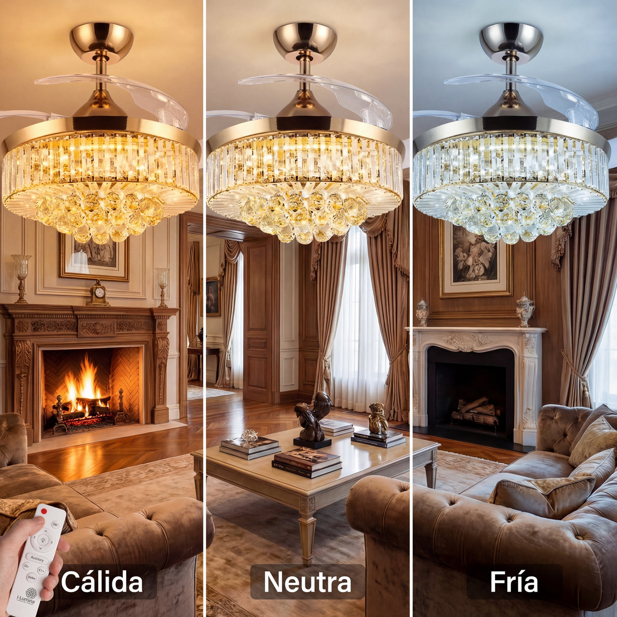 Comparativa de los tres tonos de iluminación LED: cálida, neutra y fría.