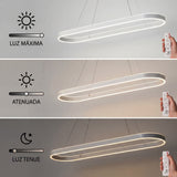 Modos de intensidad lumínica (Luz día, Ambiente, Noche) para lámpara ovalada blanca.