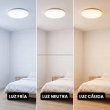 Comparación de luz fría, neutra y cálida del panel LED de techo LUNA