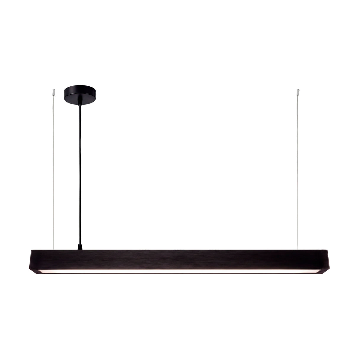 Barra de iluminación suspendida horizontal negra mate aislada para catálogo digital de diseño.
