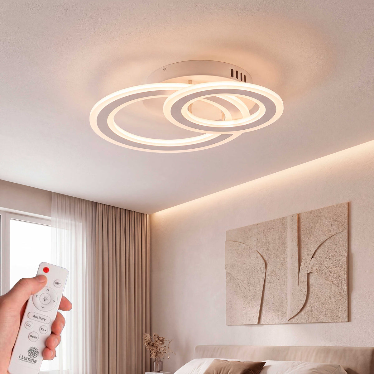 Plafón de techo circular superpuesto en acabado blanco para iluminación técnica de interiores modernos.