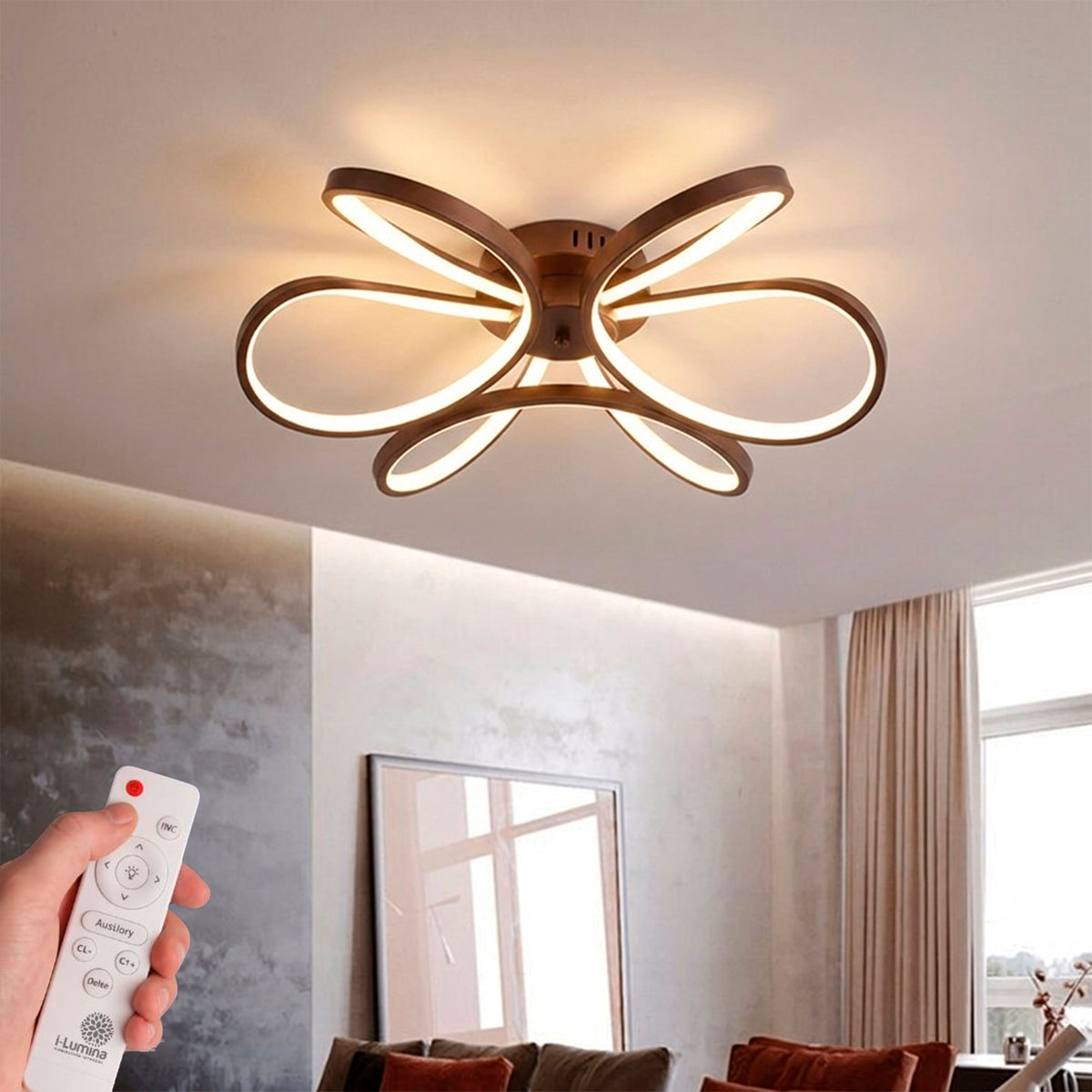 Plafón de techo con diseño orgánico en arcos entrelazados para iluminación técnica de interiores modernos.
