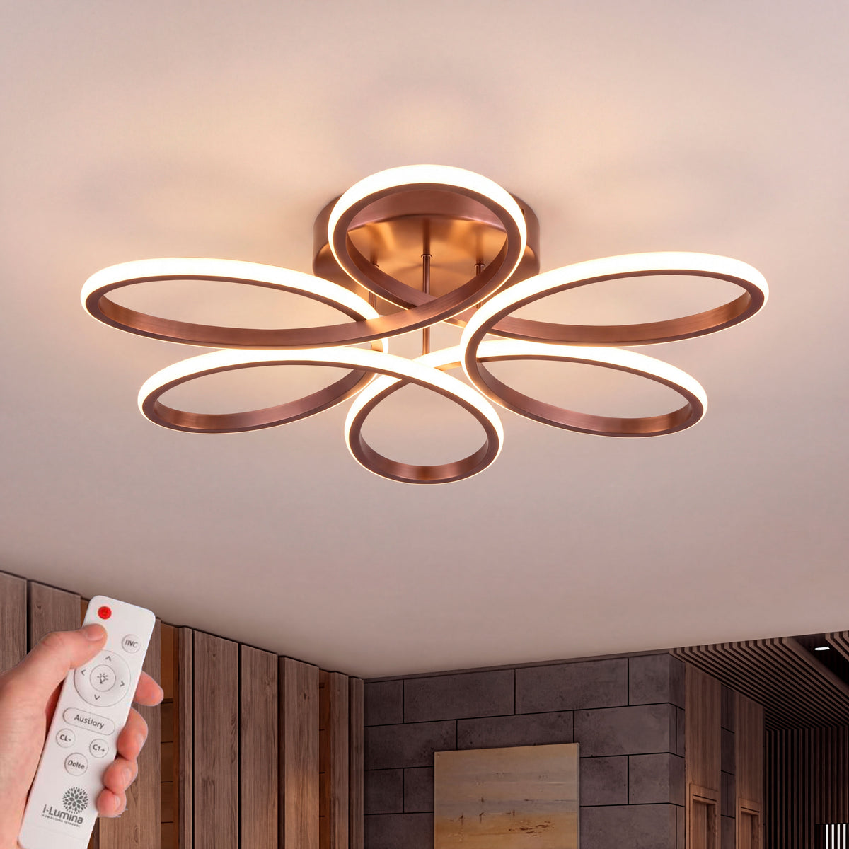 Plafón de techo con diseño orgánico en arcos entrelazados para iluminación técnica de interiores.