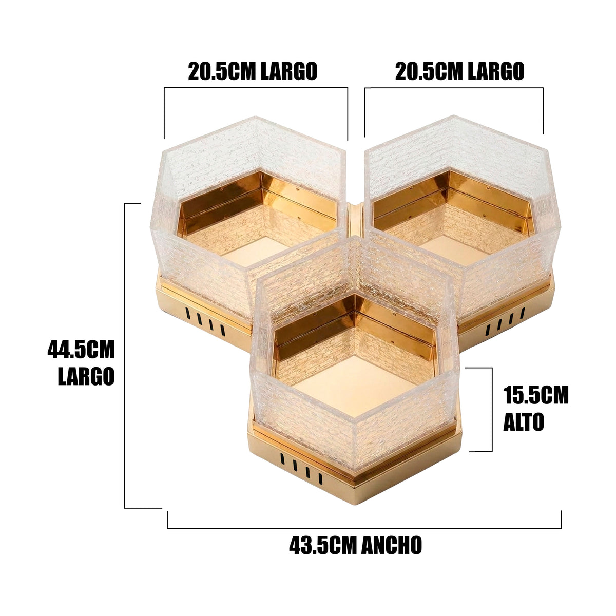 Infografía técnica con cotas de dimensión e instalación de luminaria de sobreponer en techo.