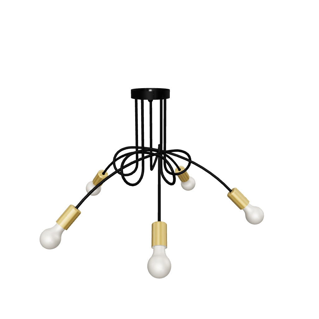 LÁMPARA DE TECHO LUANA 5 BLACK AND GOLD + FOCO LED G95 PAVONADO 10W ILUMINA TRICOLOR