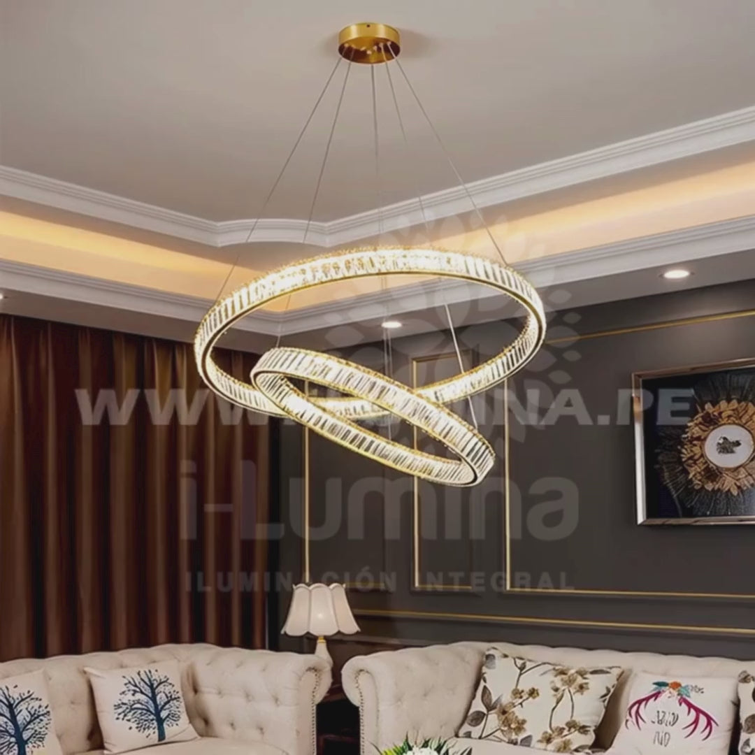 LÁMPARA COLGANTE LED ATLANTA KRYSTAL GOLD 82W + CONTROL REMOTO