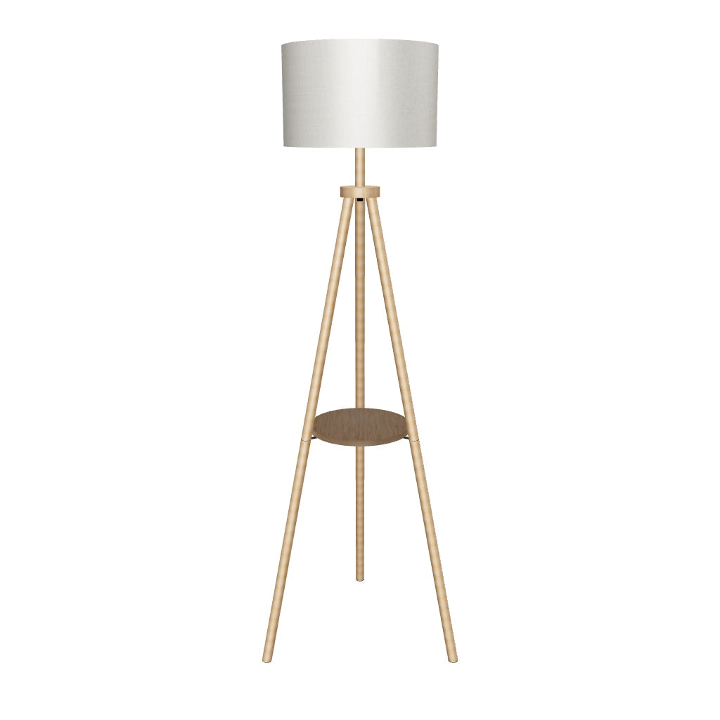 LÁMPARA DE PIE TRÍPODE NORUEGA NATURAL NORDIC SHELF CON REPISA - SIN FOCO