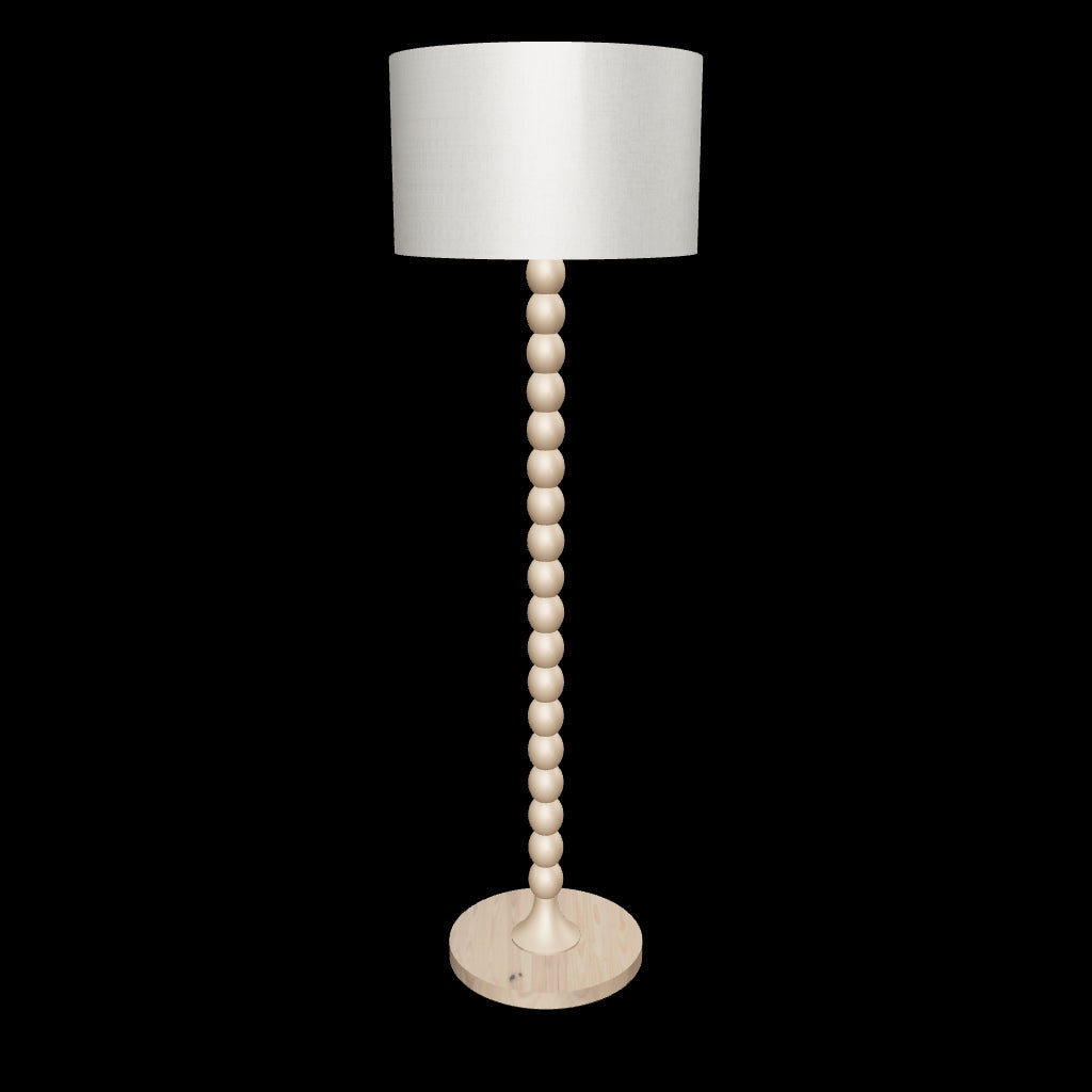 Luminaria exenta de madera natural con pantalla cilíndrica clara aislada para catálogo digital de diseño.