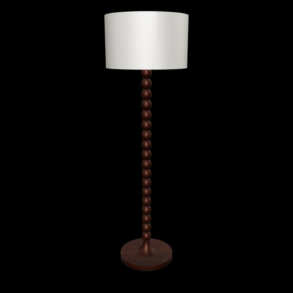 Luminaria exenta de madera natural con pantalla cilíndrica clara aislada para catálogo digital de diseño.