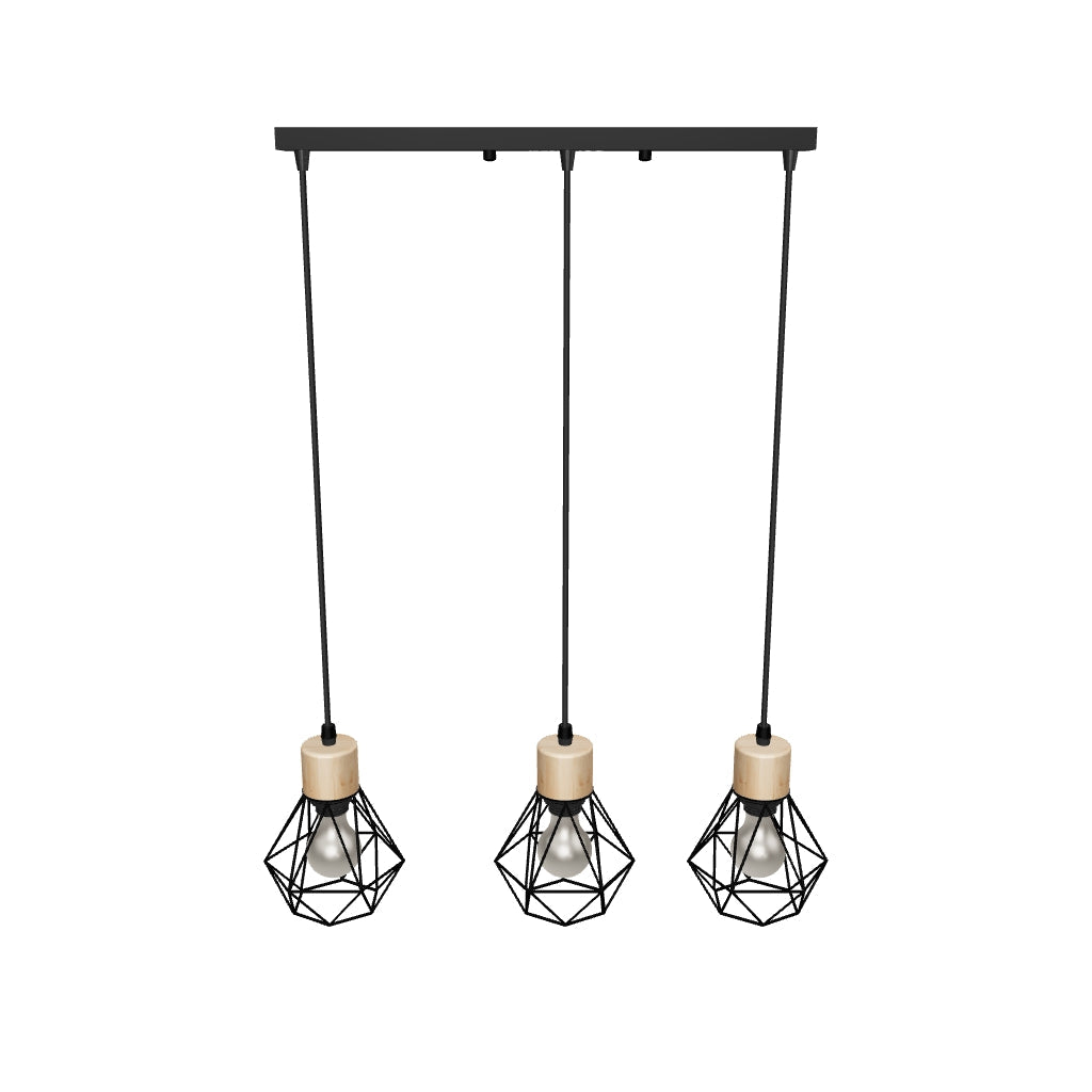 LÁMPARA COLGANTE TIPO JAULA TRIO MARINA BLACK AND WOOD - SIN FOCO