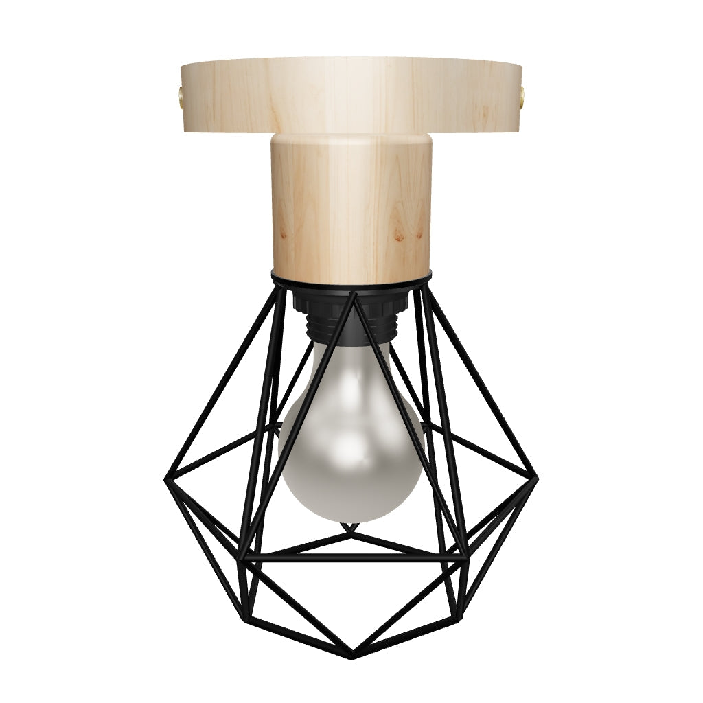 LÁMPARA DE TECHO TIPO JAULA MARINA BLACK AND WOOD - SIN FOCO