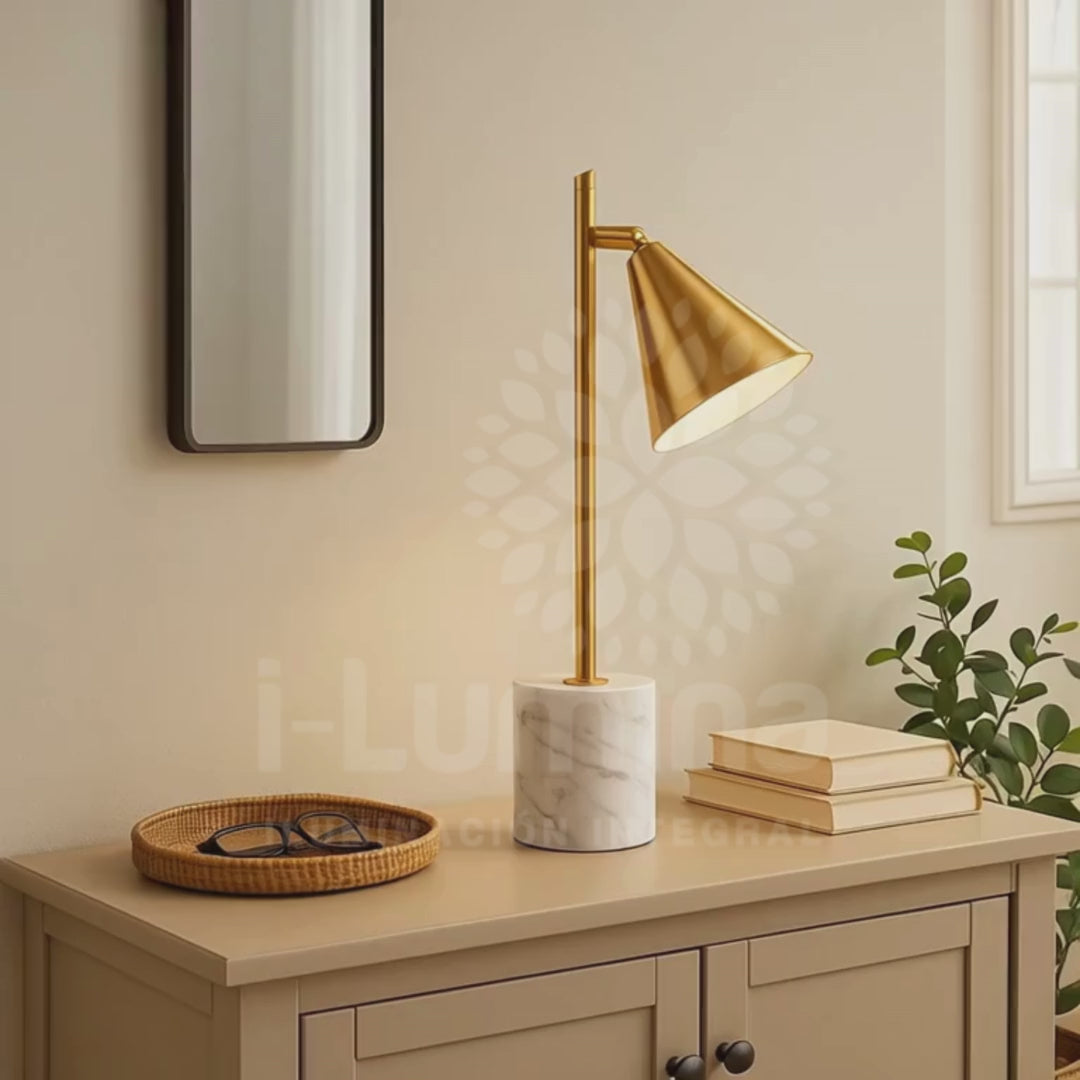 LÁMPARA DE MESA GENESIS GOLD LED + FOCO LED 12W LUZ CÁLIDA