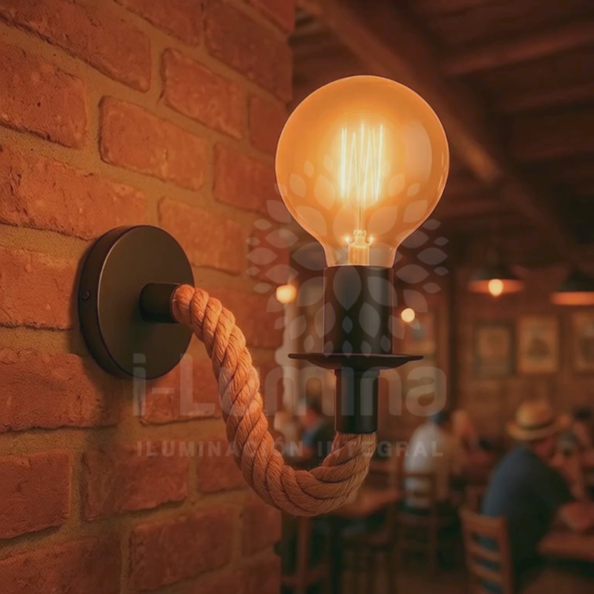 LÁMPARA DE PARED INTERIOR ISABELLA BLACK NATURE + FOCO LED G95 FILAMENTO ÁMBAR 4W 2700K LUZ CÁLIDA