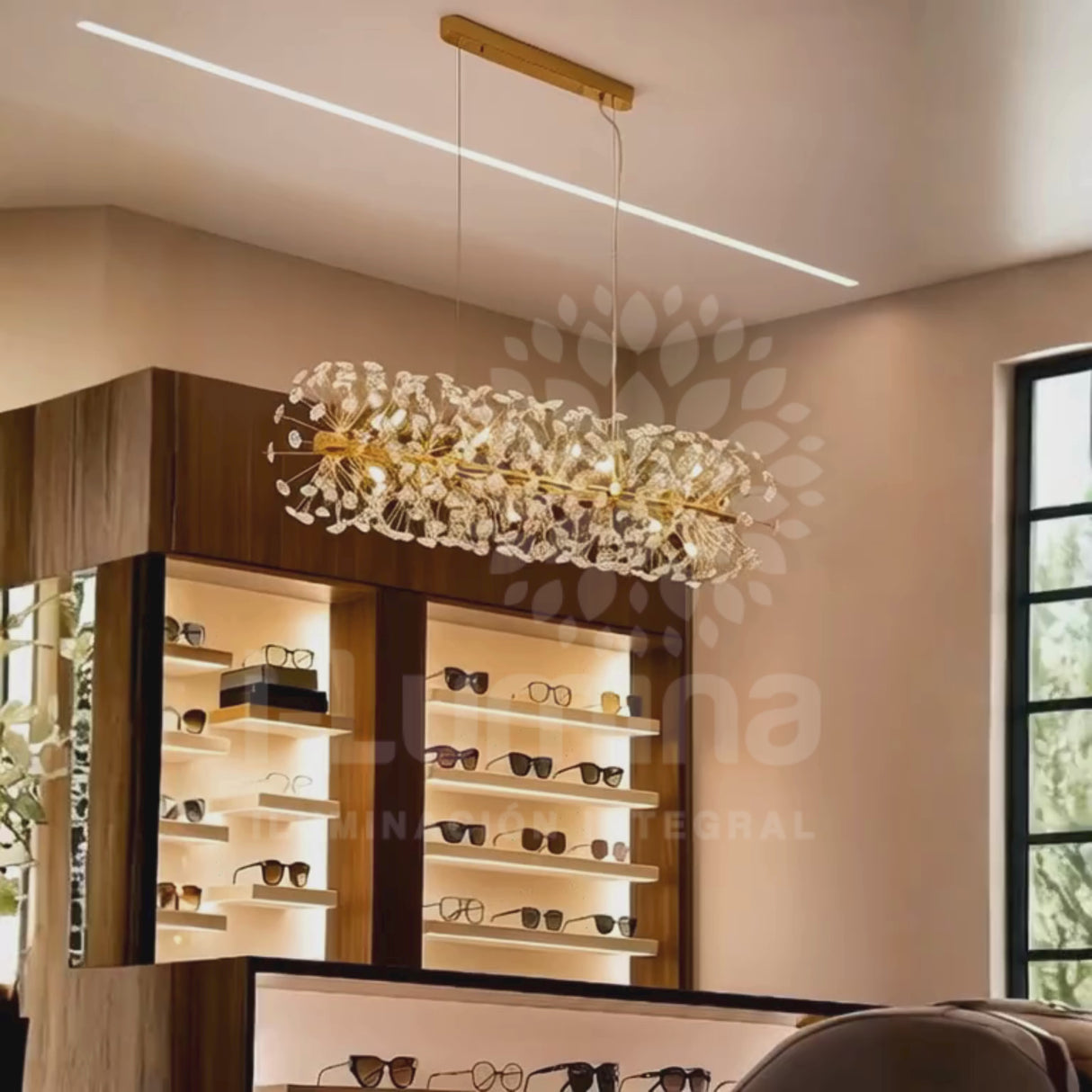 LÁMPARA COLGANTE MESSIE CRISTAL LUX GOLD + FOCO LED SMD 5W G9 LUZ CÁLIDA