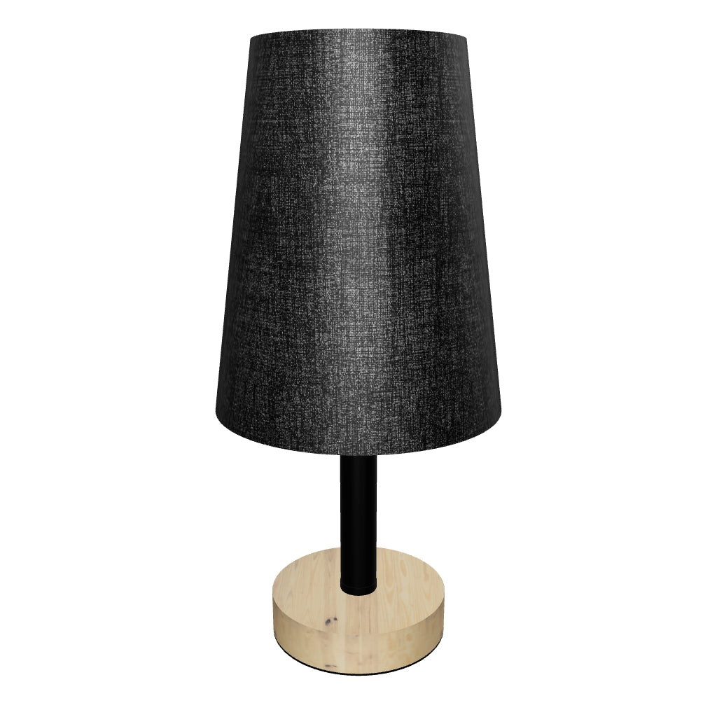 LÁMPARA DE MESA LINEAL XIMENA BLACK AND WOOD + FOCO LED TRANSPARENTE A60 4W LUZ CÁLIDA